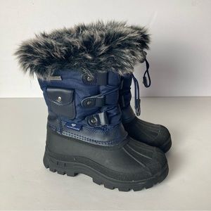 Kids Winter Boots with Faux Fur Trim - Black and Blue